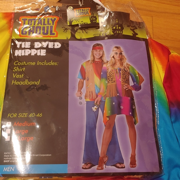Totally Ghoul Halloween Costume Tie dyed Hippie Shirt Fringe Vest MENS MEDIUM - Picture 4 of 8